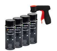 Spray Lacca 4 X 400 Ml Nero Metallico Con Manico A Pistola