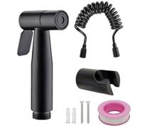 Spray per bidet WC portatile nero opaco con tubo in acciaio inossidabile, connettore G1/2 e supporto in ABS per igiene personale e uso di pulizia (4#)