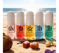 Spray profumato alla vaniglia e cocco, deodorante a lunga durata della serie Tropical Charm: Orchidea Pralinata, Prugna Gelsomino Vaniglia e Legno, Violetta Sandalo, Anacardo Caramello, Frutto del Dra