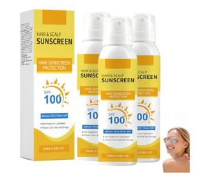 Spray solare SPF 100 per capelli e cuoio capelluto, protezione UV ad ampio spettro; spray leggero e non grasso che previene lo scolorimento dei capelli e i danni del sole, 100 ml (3Pezzo)