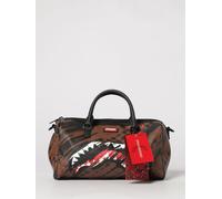 SPRAYGROUND Borsone in cotone spalmato saffiano con logo OS Marrone