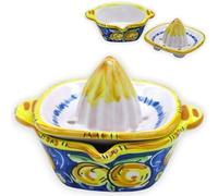 Spremi Agrumi Ceramica Caltagirone, L 13 x 9 h cm ca. (1Unità) Decoro Limoni e Floreale, Vari Colori - Blue