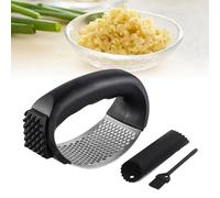 Spremiaglio a bilanciere in acciaio inox, strumento per tritacarne l'aglio, facile da spremere, con pelapatate e spazzola per la pulizia, per distruggere l'aglio (rosa)