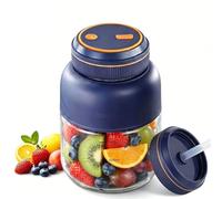 Spremiagrumi portatile wireless da 28/45 once con doppio coperchio e cannuccia, frullatore elettrico ad alta capacità a 38 lame, bottiglie di spremiagrumi ricaricabili tramite USB, per via blue 800ML