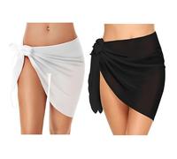 Sprießen 2 Pezzi Donna Spiaggia Wrap Sarong,Bikini Cover Up,Pareo da Spiaggia da Donna Bianco E Nero,Sheer Bikini Costume da Bagno Cover ups per Costumi da Bagno Copricostume per Vacanza Party