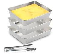 Sprießen Set Di 3 Vassoi Rettangolari In Acciaio Inox,25 X 20 X 5 cm,Teglie Per Impanatura In Acciaio Inox,Teglia Per Briciole Rettangolare,Multiuso,Resistenti, Facili Da