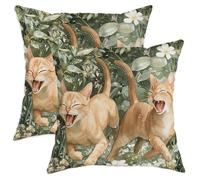 Spring Abyssinian Cats - Set di 2 federe per cuscini in velluto con stampa floreale, 30,5 x 30,5 cm, decorazione per la casa, divano, soggiorno, letto
