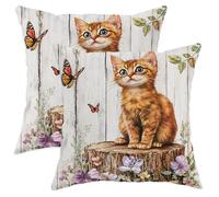 Spring Abyssinian Cats Throw Pillow Covers 12x12 Set di 2, morbide e comode, motivo floreale in legno, decorazione per divano e soggiorno