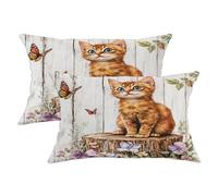 Spring Abyssinian Cats Throw Pillow Covers 12x20 Set di 2, morbide e comode, motivo floreale, in velluto, decorazione per divano e soggiorno