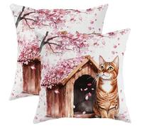 Spring Abyssinian Cats Throw - Set di 2 federe per cuscini 45 x 45 cm, morbide e divertenti, motivo floreale, con cerniera, in velluto, decorazione per la casa, divano, soggiorno e letto