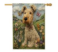 Spring Airedale Terrier Dog Front Yard Backyard House Bandiere in iuta 28 x 40 cm su entrambi i lati per esterni, fiori novità bandiere floreali per la casa, bandiera del portico della casa degli