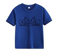 Spring and Autumn New Fashionable Cute Print Comfortable Version of The Girls Printed T Shirt Shirt Girls Girl Side, Blu scuro, 10-11Years