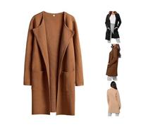 Spring Autumn Lapel Classy Cardigan,Womens Long Wool Open Front Knit Trench Coat,Long Sleeve Sweaters Dress Coats (L, Brown)