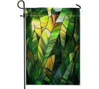 Spring Banana Leaves Stained Glass Nature Plant Pattern Bandiera Durevole Flag Resistente Alle Intemperie Bandiera Da Giardino Per Interno Cortile Esterno 30X45Cm
