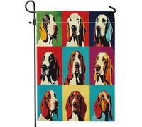 Spring Basset Hound Dog Fun Pop Art Puppy Colorful Flag Colore Vivido Bandiere Verticale Resistente Alle Intemperie Bandiera Da Giardino Per Interno Portico Balcone 30X45Cm