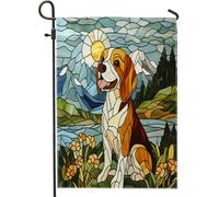 Spring Beagle Dog Fun Puppy Stained Glass Bandiere Verticale Durevole Bandiere Robuste Bandiera Per Balcone Feste Casa 30X45Cm