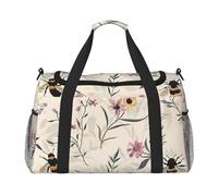 Spring Bee Borsone da viaggio vintage con fiori da palestra per la notte borsa da weekend per uomo donna leggero bagaglio a mano per allenamento vacanza