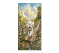 Spring Bichon Frise Dog Copertura per porta esterna 91,2 x 182,9 cm, decorazione per porta anteriore e posteriore con cucciolo di campagna, decorazione divertente per interni e portico