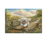 Spring Bichon Frise Dog Puzzle per adulti 10000 pezzi, puzzle in legno con cuccioli di giardino di campagna, decorazioni divertenti con motivo floreale per animali domestici per l'intrattenimento