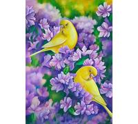 Spring Birds Yellow Wavy Parrots Sits On A Violet Flowers Bandiere Verticale Colore Vivido Flag Robuste Bandiera Da Giardino Per Balcone Giardino Festival 30X45Cm