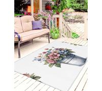 Spring Blooms - Tappeto da esterno 1,2 x 1,8 m, leggero, lavabile, per patio, terrazza, portico, camper e uso interno, motivo: margherita verde foglia verde estate