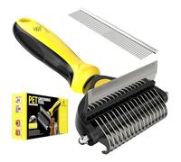 Spring Blossoms - Rastrello professionale 2 in 1 per cani e gatti, pettine per rimuovere facilmente tappetini e grovigli, spazzola per animali domestici, non più peli fastidiosi e volanti (giallo