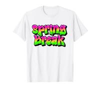 Spring Break Graffiti Verde Rosa Vacanza Viaggio Crociera Spiaggia Maglietta