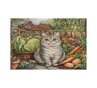 Spring British Shorthair Cat Gardening Puzzle per adulti 1000 pezzi, puzzle stampati in legno rustico rustico, decorazioni per la casa