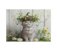 Spring British Shorthair Cat Puzzle per adulti 500 pezzi, puzzle in legno stampato con gattini rustici, decorazioni per feste di intrattenimento
