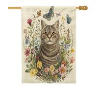Spring British Shorthair Cats Front Yard Backyard Linen, Bandiere verticali per la casa, 28 x 40 cm, double face per esterni, bandiera vintage con stampa floreale per la casa, bandiere con motivo
