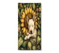 Spring Bull Terrier - Copertura per porta esterna per cani, 91 x 182 cm, con foglie di girasole, decorazione per porta anteriore e posteriore, divertente decorazione per portico per interni