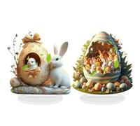 Spring Bunny Figurine Decor - 2D Acrylic Easter Ornament Egg Design Cute Decorative Figurine, Table Accent Holiday Display | Fun Seasonal Easter Bunny Decoration For Home Office Party Wedding