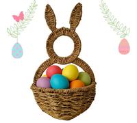 Spring Bunny Wall Basket, Rustic Handwoven Wall Pocket, 20 x 20 cm Farmhouse Decor, Natural Wicker Basket with Bunny Design, Home Accent for Indoor Outdoor Front Door, Living Room Entryway Decoration