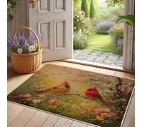 Spring Cardinal, Zerbino con uccelli rossi vivaci, per interni ed esterni, design floreale, in gomma, impermeabile, antiscivolo, assorbe la polvere, facile da pulire, 73 x 43 cm