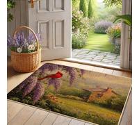 Spring Cardinal, Zerbino con uccellino rosso, decorazione per interni ed esterni, design floreale, in gomma, impermeabile, antiscivolo, antipolvere, assorbente, facile da pulire, 73 x 43 cm