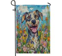 Spring Catahoulas - Bandiere da giardino con cane leopardato, 30,5 x 45,7 cm, double face, decorazione per esterni, divertente dipinto a olio con cucciolo di cane, bandiera per casa, per animali