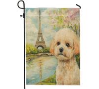 Spring Cavachon Bandiere da giardino in iuta per cortile anteriore del cane, 30,5 x 45,7 cm, double face, per esterni, motivo torri romantiche, piccole bandiere per prato, bandiere per animali