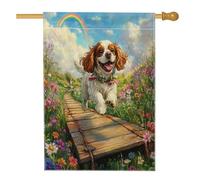 Spring Cavalier King Charles Spaniel, bandiera per casa del cane, 71 x 101 cm, double face, per decorazione esterna, giardino, campagna, cuccioli, cortile, casa, tela, motivo divertente per animali