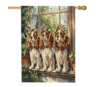 Spring Cavalier King Charles Spaniel Bandiere per casa del cane 70 x 101 cm su entrambi i lati per esterni, piante in vaso per cuccioli, bandiere verticali standard per la casa, decorazione per