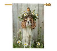 Spring Cavalier King Charles Spaniel Dog Front Yard Backyard Vertical House Flags 28 x 40 cm Double Face per esterni, fattoria in legno cucciolo casa stampata bandiera, decorazione rustica per la casa