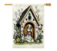 Spring Cavalier King Charles Spaniel Dog House Flag 71,1 x 101,2 cm Double Face per decorazione esterna, divertente cucciolo di fiore canile frontyard tela casa bandiera, carino animale domestico