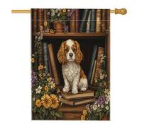 Spring Cavalier King Charles Spaniel Dog House Flag 71,1 x 101,2 cm Double Face per decorazione esterna, libreria floreale cucciolo frontyard lino casa bandiera, Pet Outdoor piccolo cortile prato