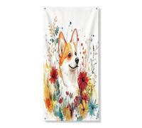 Spring Corgi - Copertura per porta esterna con cane Corgi, 91 x 182 cm, divertente acquerello con fiori di campo per la casa dei cuccioli, decorazione per porte anteriori e posteriori, decorazione per