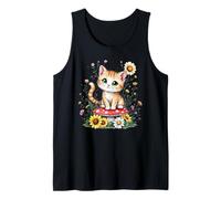 Spring Cottagecore Flowers Orange Tabby Kawaii Kitty da donna Canotta