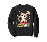 Spring Cottagecore Flowers Orange Tabby Kawaii Kitty da donna Felpa