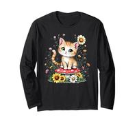 Spring Cottagecore Flowers Orange Tabby Kawaii Kitty da donna Maglia a Manica