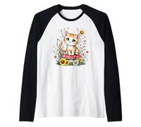 Spring Cottagecore Flowers Orange Tabby Kawaii Kitty da donna Maglia con Maniche Raglan