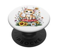 Spring Cottagecore Flowers Orange Tabby Kawaii Kitty da donna PopSockets PopGrip Adesivo