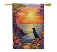 Spring Crow Ravens - Bandiera per casa degli uccelli, 71 x 101 cm, per esterni, paesaggio marino floreale, bandiera verticale standard per la casa, decorazione per esterni con animali