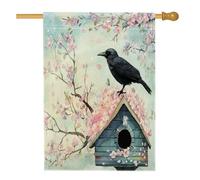 Spring Crow Ravens - Bandiere per casa degli uccelli, 71 x 101 cm, double face, fiori floreali per casetta degli uccelli, bandiere standard per la casa, bandiere per cortile con animali, decorazione